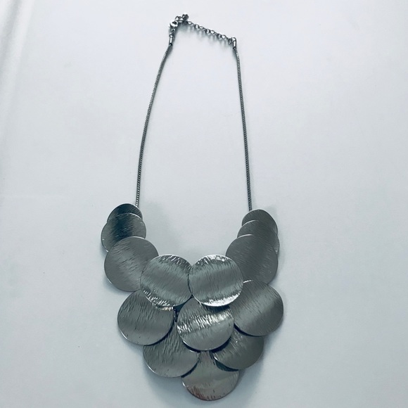 NEW! Silver Disc Layered Statement Necklace - Picture 2 of 4